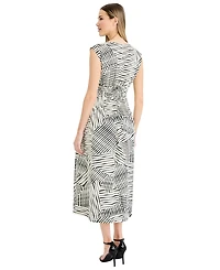 Luxely Women's Printed Boat Neck Sleeveless Midi Dress