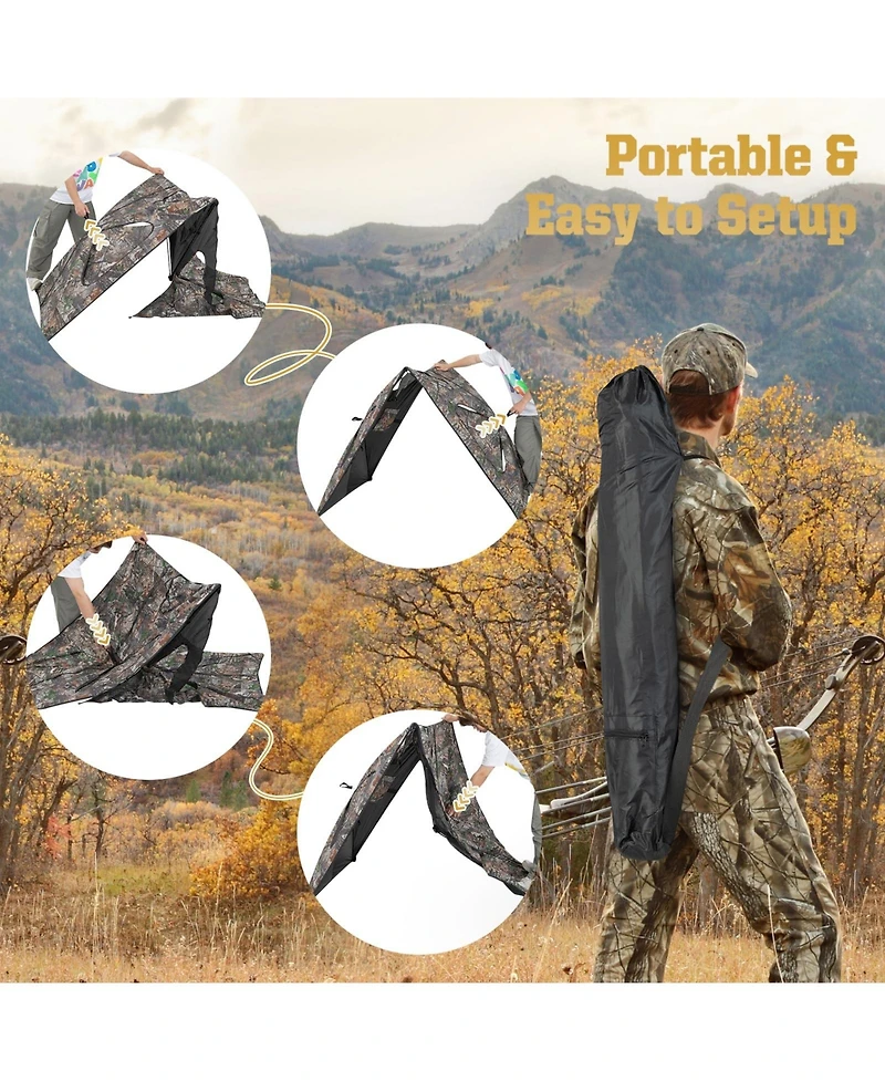 Mecale Pop-Up 2-Panel Ground Blind Fence with 3 Shoot-Through Ports, Hunting Screen