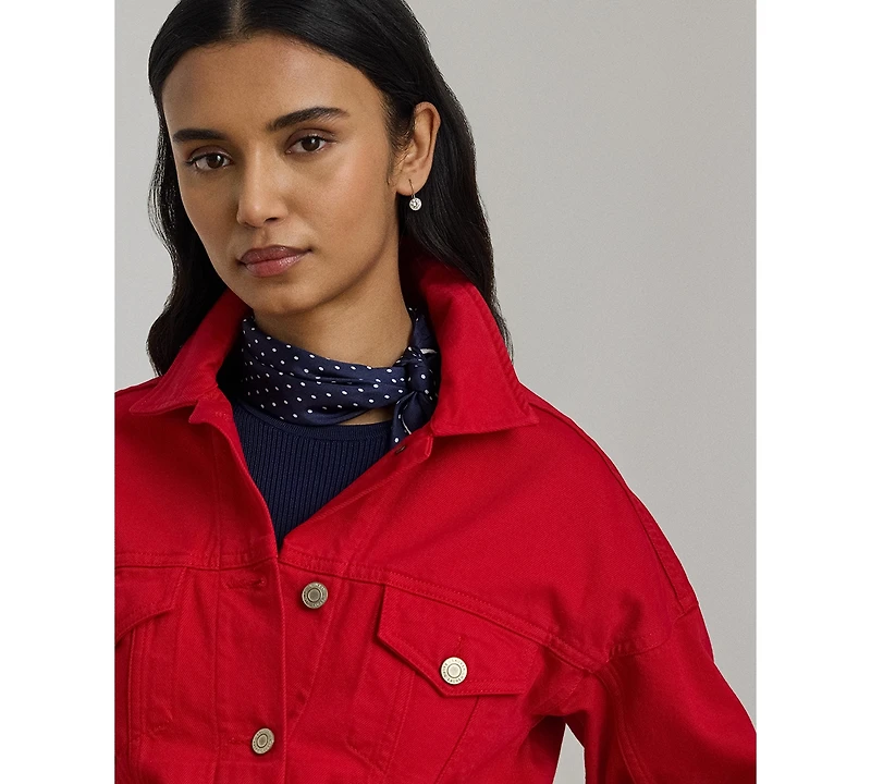 Lauren Ralph Women's Denim Wedge Spread Collar Trucker Jacket