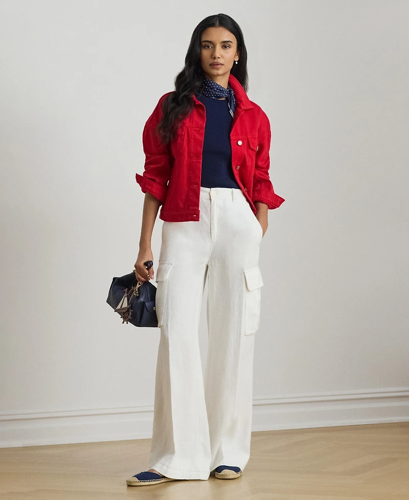 Lauren Ralph Women's Denim Wedge Spread Collar Trucker Jacket