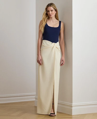 Lauren Ralph Women's Two-Tone Ottoman & Crepe Sleeveless Gown