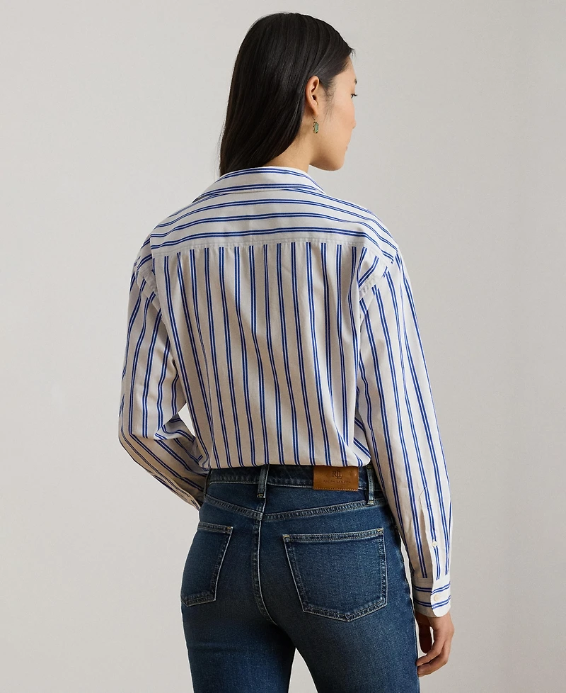 Lauren Ralph Women's Relaxed Fit Striped Collared Shirt