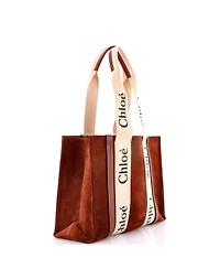 Pre-Owned Chloe Medium Woody Tote Suede with Canvas