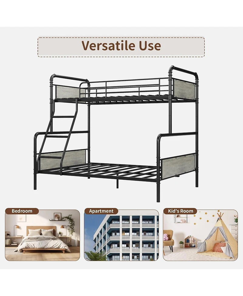 Gaomon Bunk Bed Twin Over Full with High Guardrail and Ladder, Convertible Metal Bunk Beds
