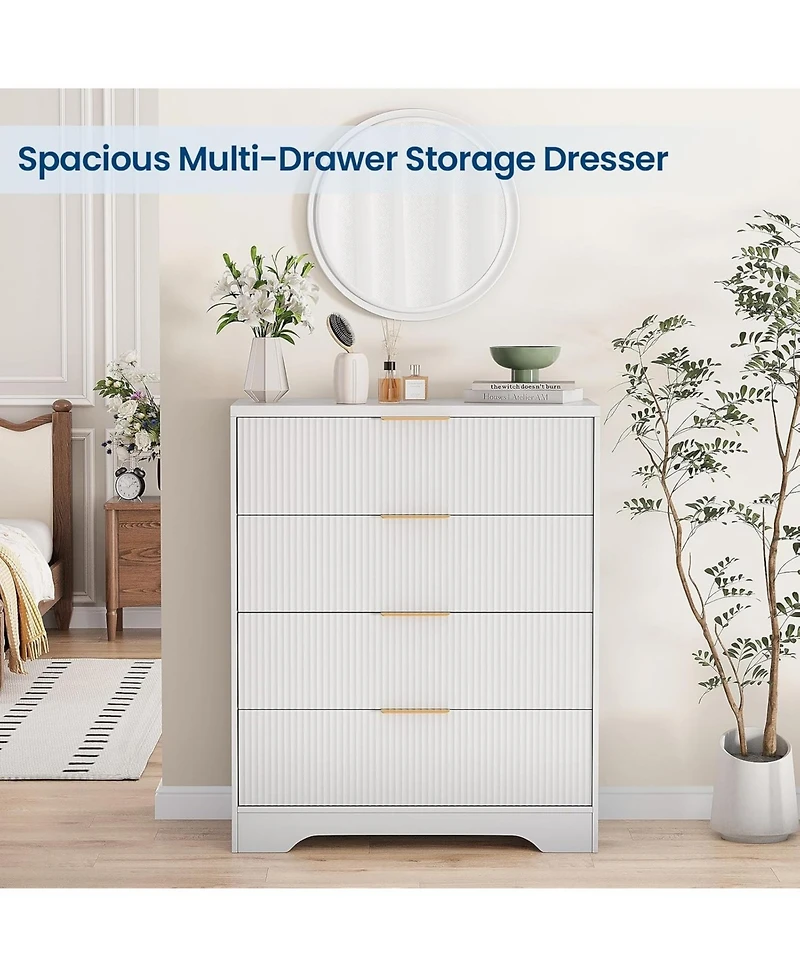 Gaomon 4 Drawer Dresser for Bedroom, Modern Chest of Drawers with Waveform Fluted Panel, Tall Wood Storage Nursery, Hallway, Living Room,