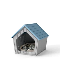Decksplore Durable Mdf Structure Foldable Indoor Cat House Blue with Scratch Pad for Multi-Cats