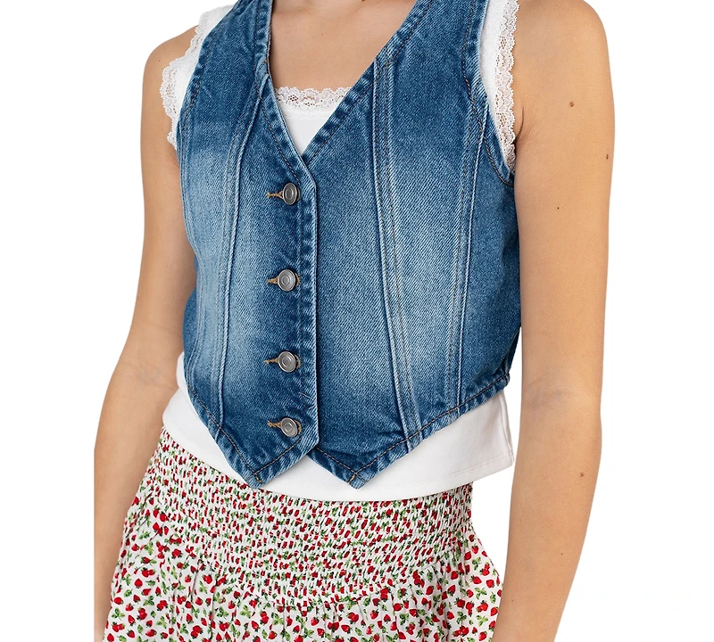 Rare Editions Girls' 7-12 Denim Vest, Cami and Skort, 3-Piece Set