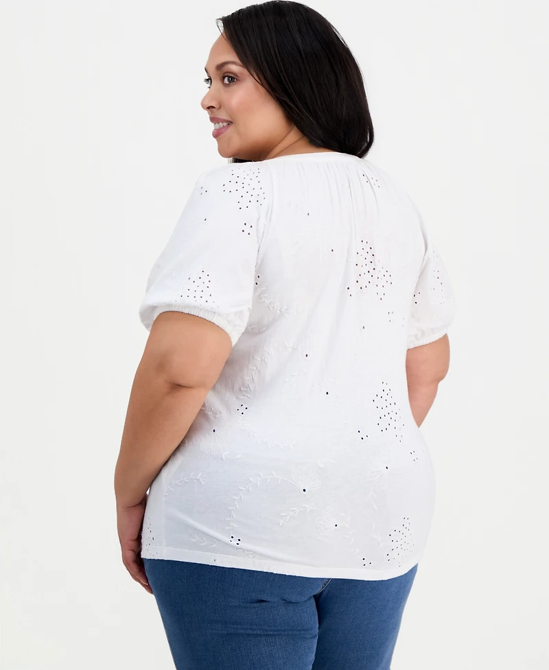 Style & Co Plus Short-Sleeve Eyelet Top, Macy's Exclusive