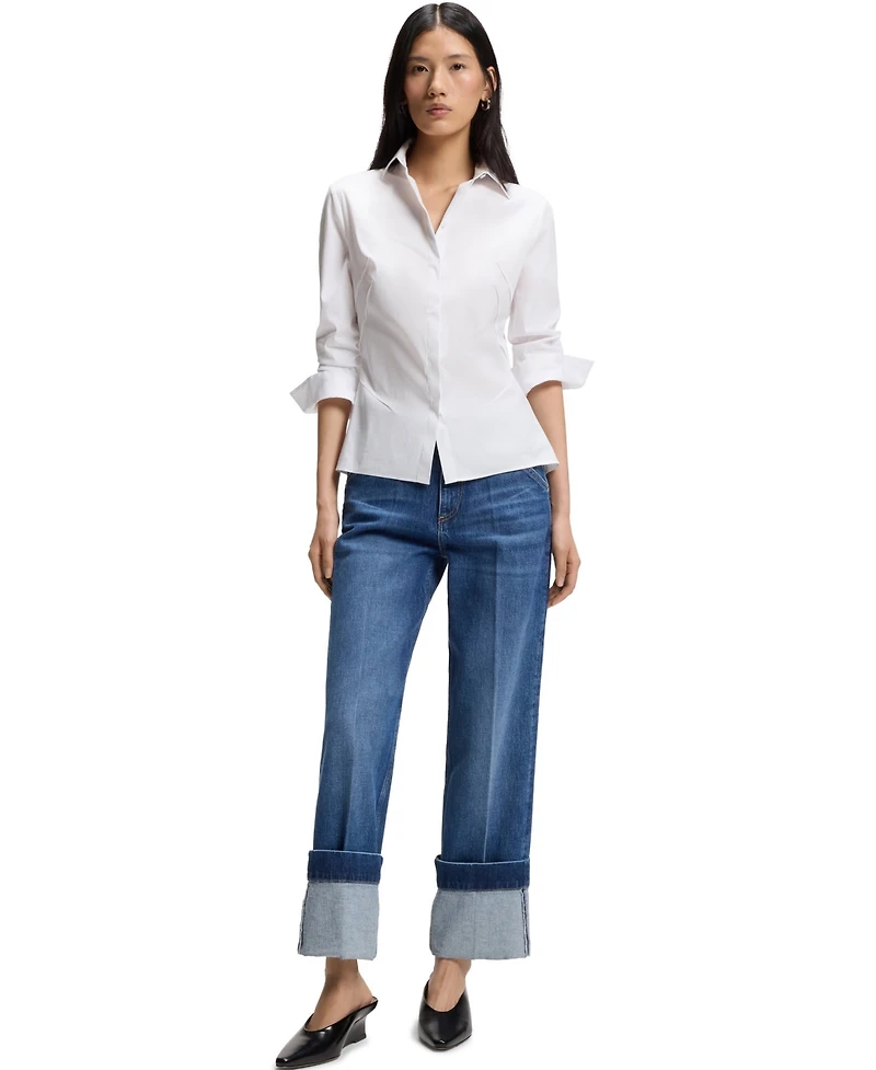 Boss by Hugo Women's Cotton-Blend Poplin Slim-Fit Blouse