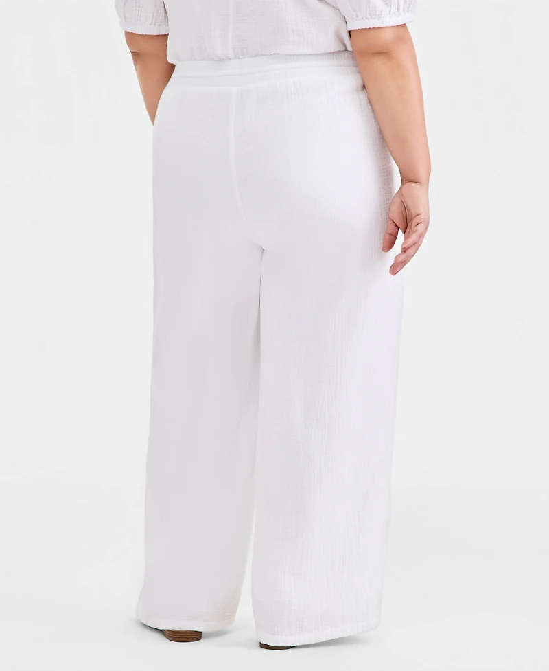 Style & Co Plus Cotton Gauze Wide-Leg Pants, Macy's Exclusive
