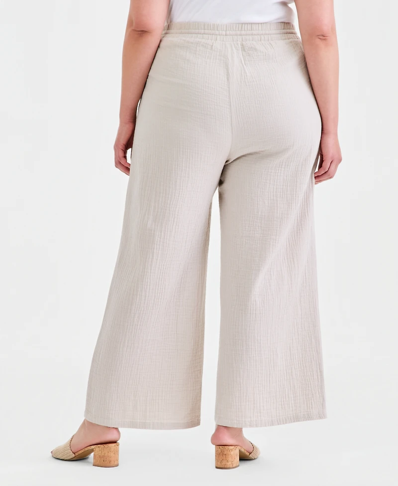 Style & Co Plus Cotton Gauze Wide-Leg Pants, Macy's Exclusive
