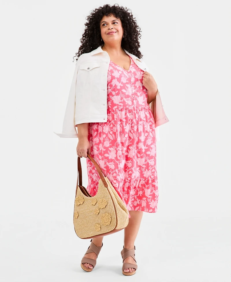 Style & Co Plus Printed Flutter-Sleeve Cotton Dress, Macy's Exclusive