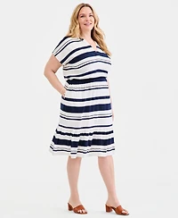 Style & Co Plus Striped Flared Knit Midi Dress, Macy's Exclusive