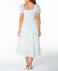 Celebrity Pink Juniors' Textured Floral Printed Puff-Sleeve Midi Dress