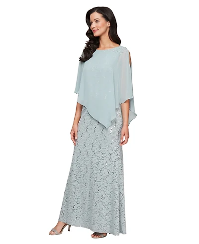 Sl Fashions Petite Round-Neck Sequin Lace Cape Dress