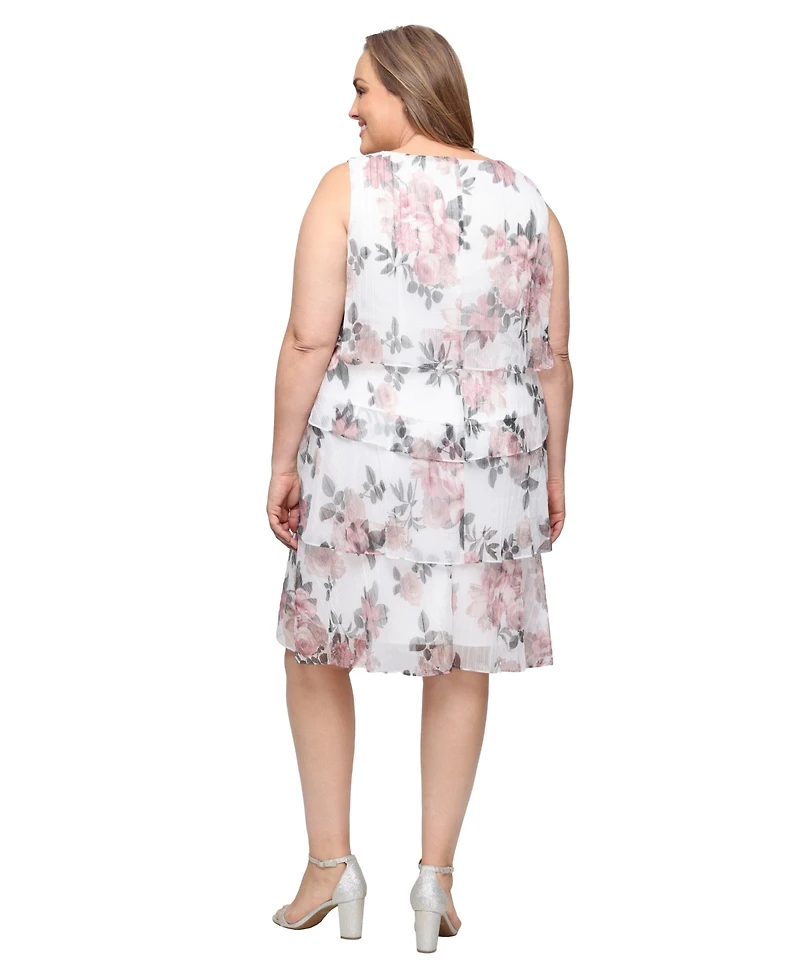 Sl Fashions Plus Tiered Shimmer V-Neck Jacket Dress