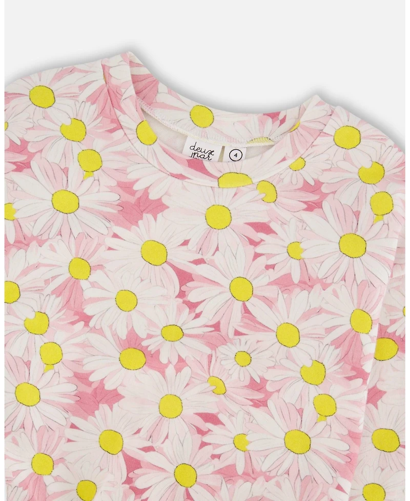 Deux par Deux Big Girls French Terry Sweatshirt Pink Printed Daisies