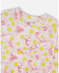 Deux par Deux Big Girls French Terry Sweatshirt Pink Printed Daisies