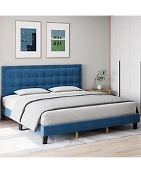 gaomon Platform Bed Frame with Upholstered Button Tufted Headboard, Metal Framework, Wood Slats Support