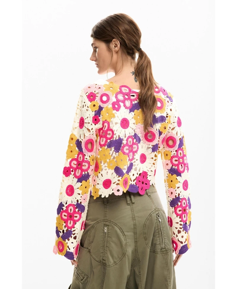 Desigual Women's Multicolor Crochet Sweater