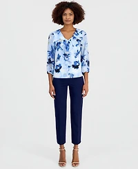 Anne Klein Women's Printed Cascade Ruffle-Front Top
