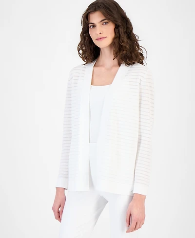 Anne Klein Women's Open-Front Sheer-Stripe Cardigan