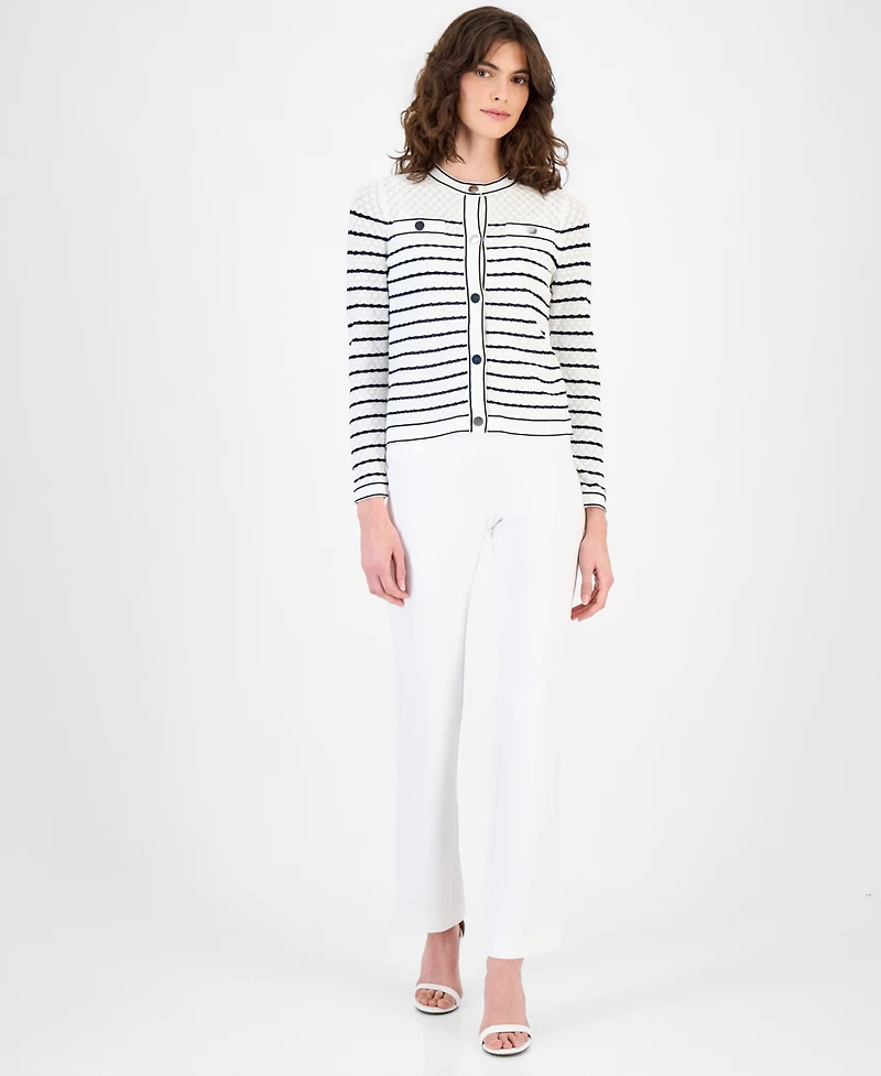 Anne Klein Women's Stitch Stripe Button-Front Cardigan