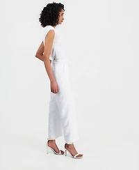 Anne Klein Women's Linen-Blend Tab-Waist Pull-On Trousers