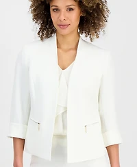 Kasper Women's Collarless 3/4-Sleeve Zip-Pocket Jacket