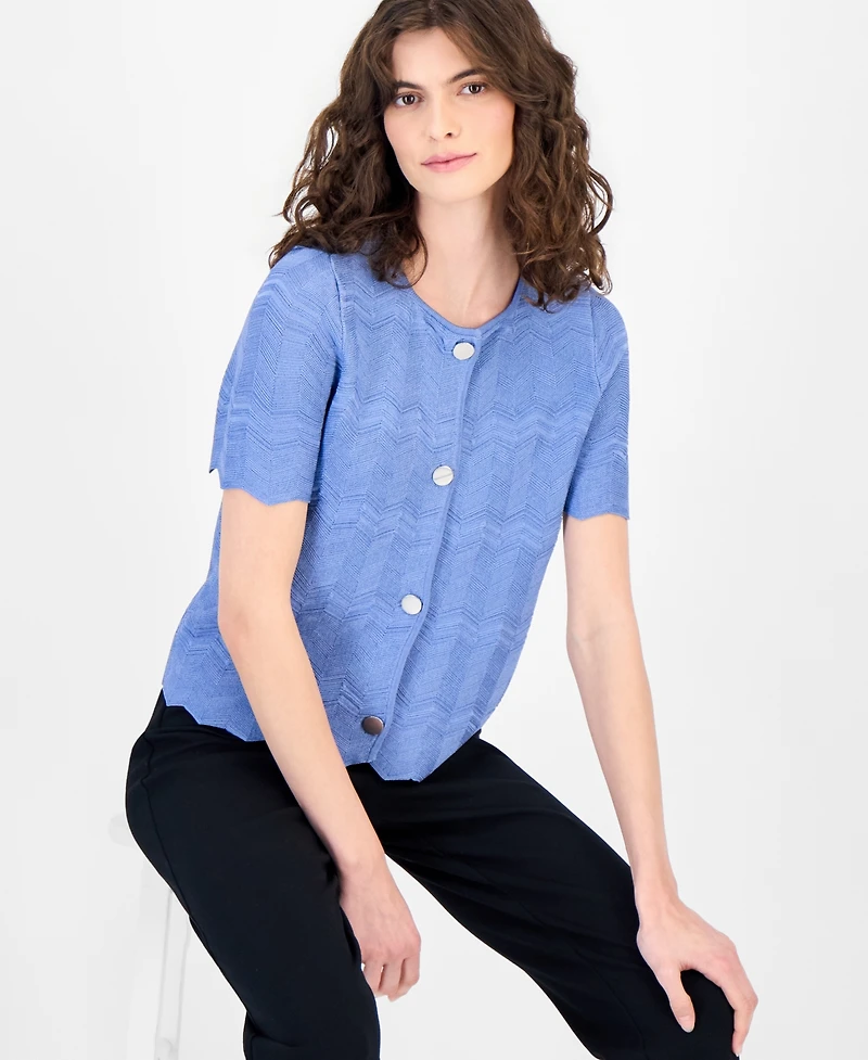 Anne Klein Women's Zigzag Short-Sleeve Cardigan
