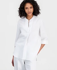 Anne Klein Women's Linen-Blend 3/4-Sleeve V-Neck Tunic