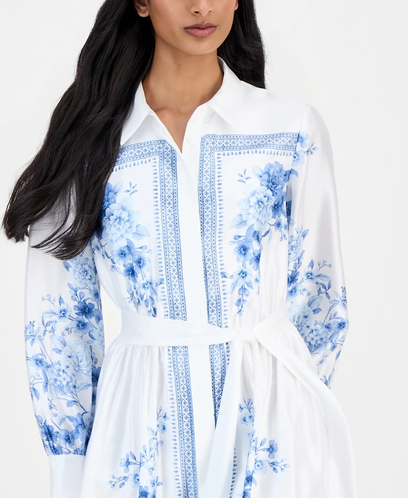 Anne Klein Women's Printed Tie-Waist Midi Shirtdress