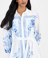 Anne Klein Women's Printed Tie-Waist Midi Shirtdress
