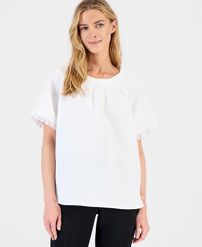 Anne Klein Petite Pleated Neck Top