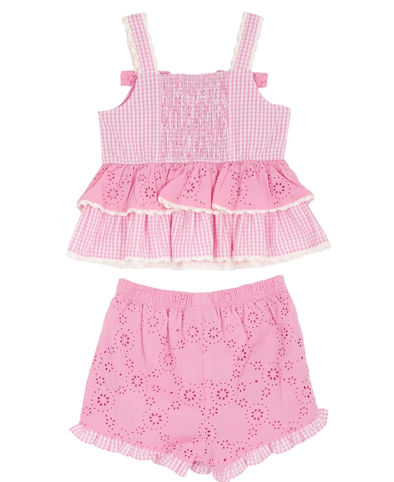 Rare Editions Girls' 2T-6X Gingham Top And Eyelet Shorts, 2-Piece Set