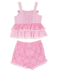 Rare Editions Girls' 2T-6X Gingham Top And Eyelet Shorts, 2-Piece Set