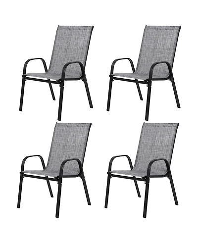 Flynama 4 Piece Outdoor Grey Patio Camping Chairs Breathable Textilene Fabric High Backrest Armrest Space Saving for Garden Pool Beach