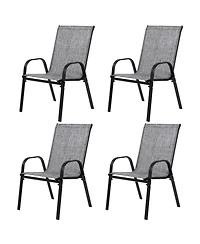 Flynama 4 Piece Outdoor Grey Patio Camping Chairs Breathable Textilene Fabric High Backrest Armrest Space Saving for Garden Pool Beach