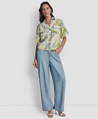 Dkny Women's Roll-Tab Sleeves Collar Neck Top