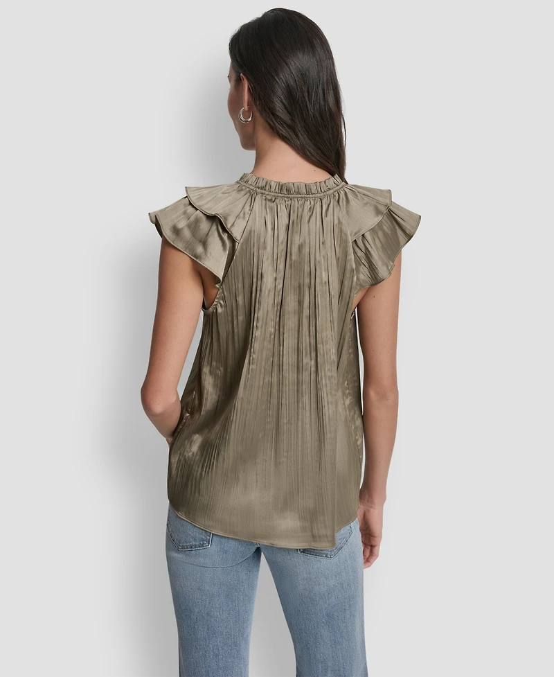 Dkny Women's Short-Sleeve Pleated Tie Front Blouse