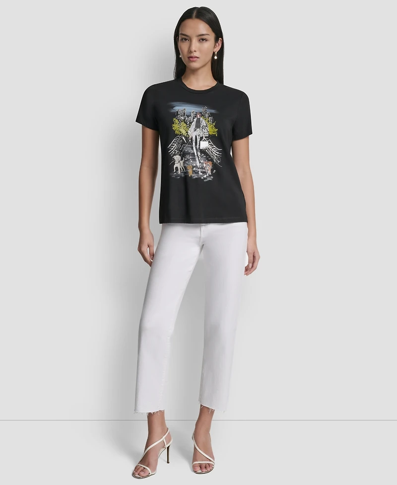 Dkny Women's Central Park Conversational Print Crewneck Short-Sleeve T-Shirt
