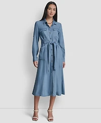 Dkny Women's Roll-Tab Sleeve Cargo Collared Dress