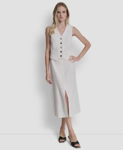 Dkny Womens Arid Pique Mini Logo Emblem Slit A Line Skirt Sleeveless V Neck Arid Pique Vest