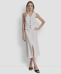 Dkny Womens Arid Pique Mini Logo Emblem Slit A Line Skirt Sleeveless V Neck Arid Pique Vest