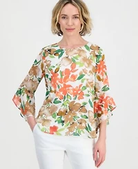 Kasper Womens Ruffle Cuff 3 4 Sleeve Top