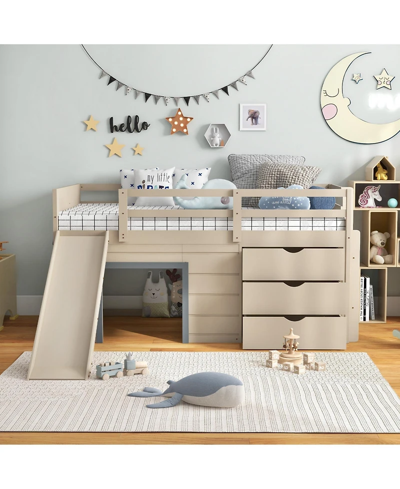 Slickblue 3-in-1 Twin Loft Bed with Slide, Ladder, and Storage Drawers
