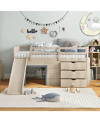 Slickblue 3-in-1 Twin Loft Bed with Slide, Ladder, and Storage Drawers