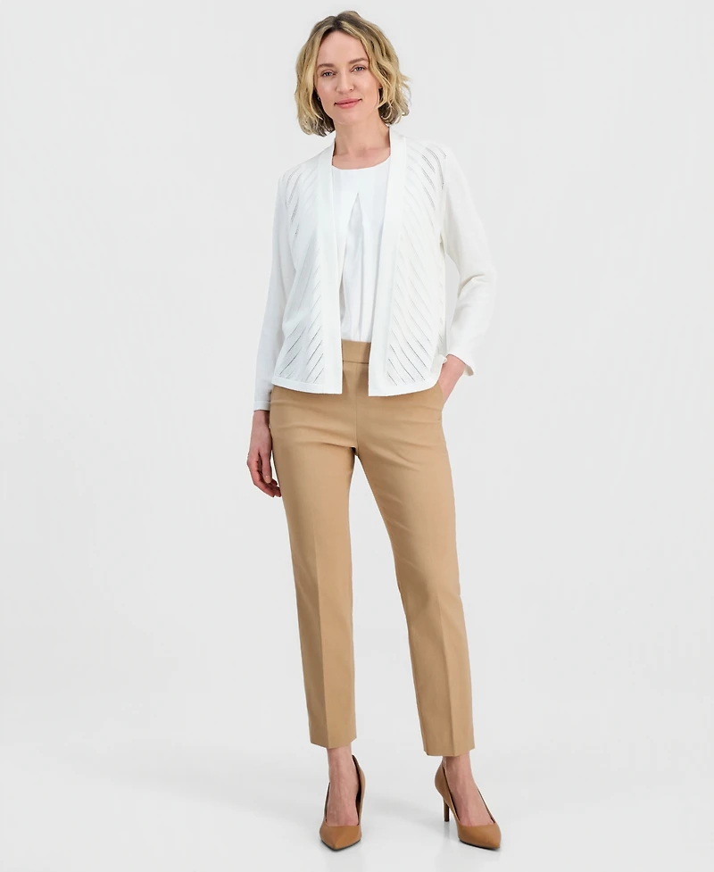 Kasper Women's Pointelle Open-Front Cardigan