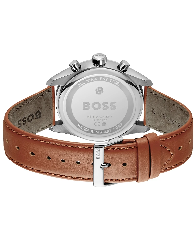 Hugo Boss Men's Grand Prix 44 Quartz Chrono Brown Leather Watch, 44.5mm