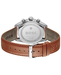 Hugo Boss Men's Grand Prix 44 Quartz Chrono Brown Leather Watch, 44.5mm